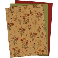 Faux Leather Paper, 21x27,5+21x28,5+21x29,5 cm, thickness 0,55 mm, one coloured,printed, natural, green, red, 3 sheet/ 1 pack