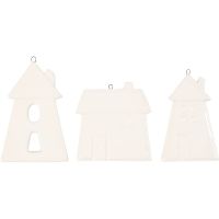 Hanging ornaments, houses, H: 7,6-9,7 cm, white, 18 pc/ 1 box
