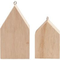 Hanging Houses, H: 4,5+6,5 cm, 30 pc/ 1 pack