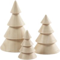 Christmas Trees, H: 5+7,5+10 cm, D 3,5+5,4+6,7 cm, 3 pc/ 1 pack