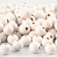 Wooden Beads, D 8 mm, hole size 2 mm, white, 15 g/ 1 pack, 80 pc