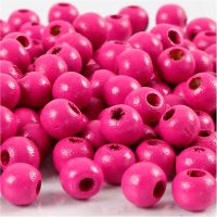 Wooden Beads, D 8 mm, hole size 2 mm, pink, 15 g/ 1 pack, 80 pc