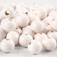 Wooden Beads, D 10 mm, hole size 3 mm, white, 20 g/ 1 pack