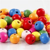 Wooden Beads Mix, D 10 mm, hole size 2,5-3 mm, assorted colours, 500 g/ 1 bag