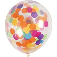 Balloons with Confetti, round, Dia. 23 cm, transparent, 4 pc/ 1 pack