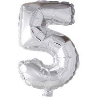 Foil Balloon, 5, H: 41 cm, silver, 1 pc