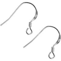 French Ear Wires, L: 14 mm, sterling silver, 10 pc/ 1 pack