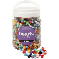Pony Beads, D 6-10 mm, hole size 3-5 mm, assorted colours, 700 ml/ 1 tub, 430 g