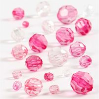 Faceted Bead Mix, size 4-12 mm, hole size 1-2,5 mm, pink, 45 g/ 1 pack