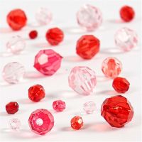 Faceted Bead Mix, size 4-12 mm, hole size 1-2,5 mm, red harmony, 45 g/ 1 pack