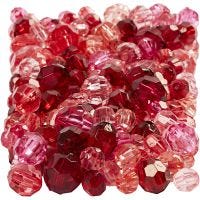 Faceted Bead Mix, size 4-12 mm, hole size 1-2,5 mm, red harmony, 250 g/ 1 pack
