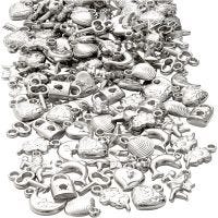 Silver Charms, size 15-20 mm, hole size 3 mm, 80 g/ 1 pack