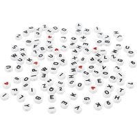 Letter Beads, size 7 mm, hole size 1,2 mm, white, 25 g/ 1 pack