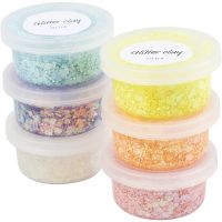 Glitter Clay, pastel colours, 6x20 ml/ 1 pack