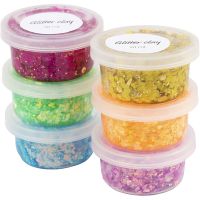 Glitter Clay, assorted colours, 6x20 ml/ 1 pack