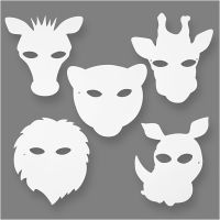 Jungle Animal Masks, H: 22,5-25 cm, W: 20,5-22,5 cm, 230 g, white, 16 pc/ 1 pack