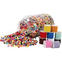 Bucket of Plastic Beads & Elastic Cords, 1 set