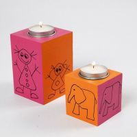 Square Candle Holders with Paint and Graphic Designs