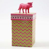 A Box decorated with Design Paper, Masking Tape and a Bull on Lid