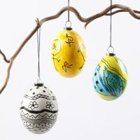 Natural Eggs with Glass Paint and black Graphics