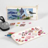 A Pencil Case decorated with Collage Print