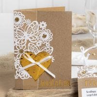 An Invitation decorated with Lace patterned Card, Deco Foil Heart and Rhinestones