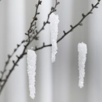 Icicles for hanging made from Sticky Base and artificial snow