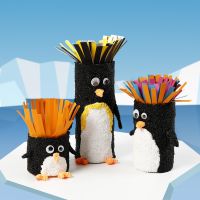 Cardboard tubes decorated as penguins