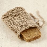 A crocheted soap pouch from natural twine