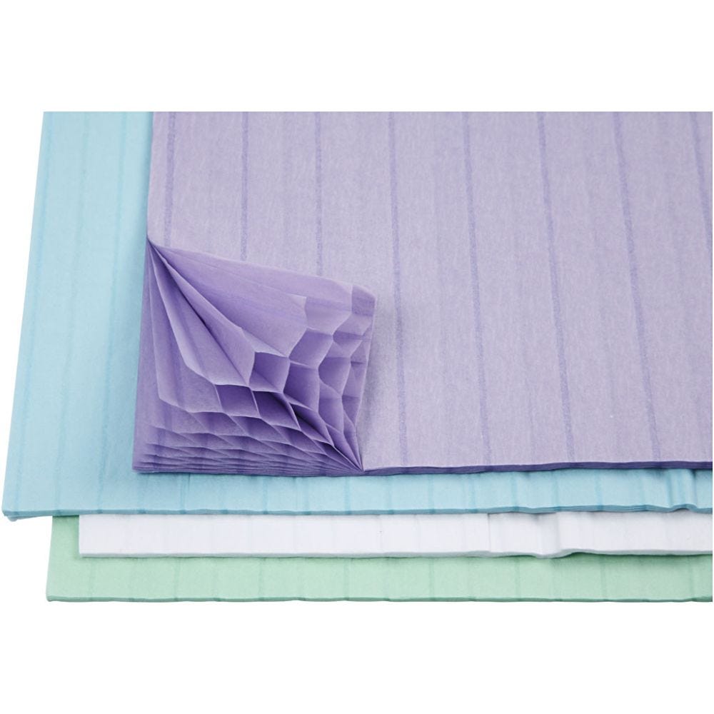 Honeycomb paper, 28x17,8 cm, light blue, green, purple, white, 4x2 sheet/ 1 pack