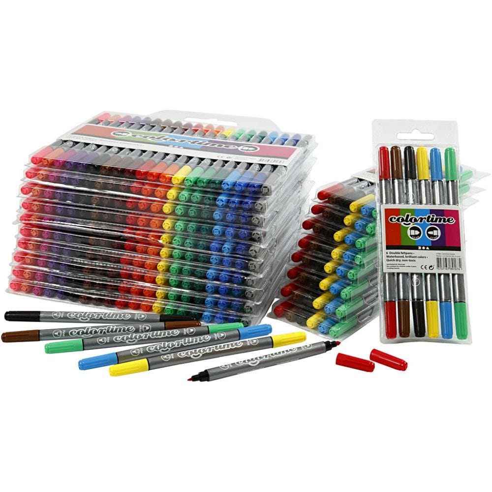 Colortime Double Marker, line 2,3+3,6 mm, assorted colours, 260 pc/ 1 pack
