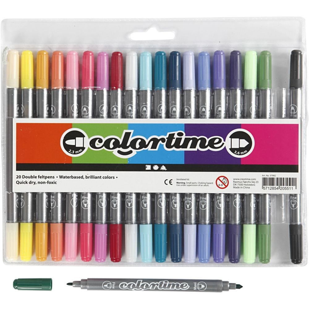 Colortime Double Marker, line 2,3+3,6 mm, additional colours, 20 pc/ 1 pack