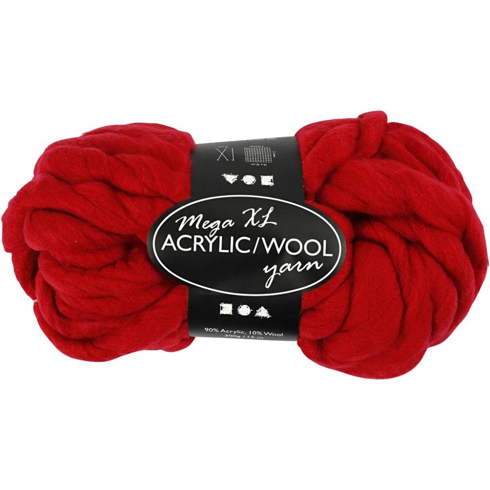 Chunky yarn of acrylic/wool, L: 15 m, size mega , dark red, 300 g/ 1 ball