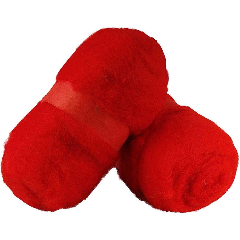Carded Wool, red, 2x100 g/ 1 pack