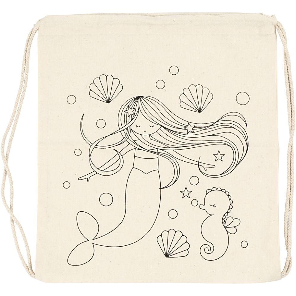 Gym bag, mermaid, size 37x41 cm, 110 g, light natural, 1 pc
