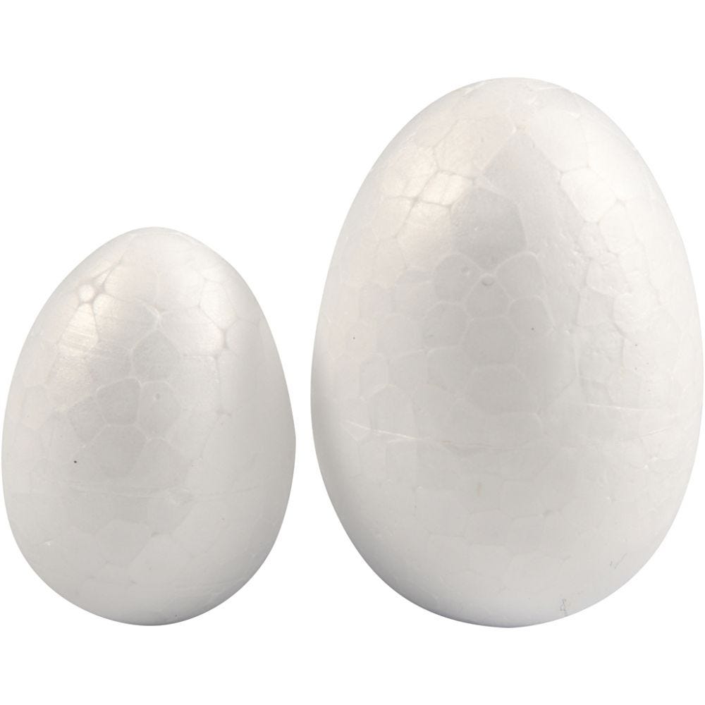 Polystyrene Eggs, H: 35+48 mm, W: 25+35 mm, white, 10 pc/ 1 pack