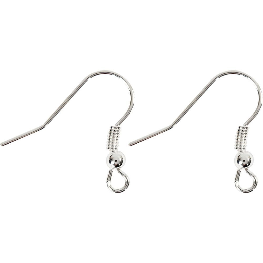 French Ear Wires, L: 18 mm, silver-plated, 10 pc/ 1 pack