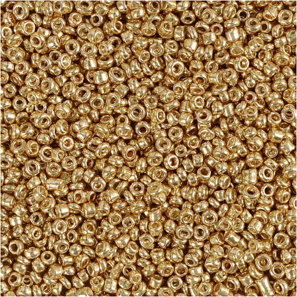 Rocaille Seed Beads, D 1,7 mm, size 15/0 , hole size 0,5-0,8 mm, brass, 25 g/ 1 pack
