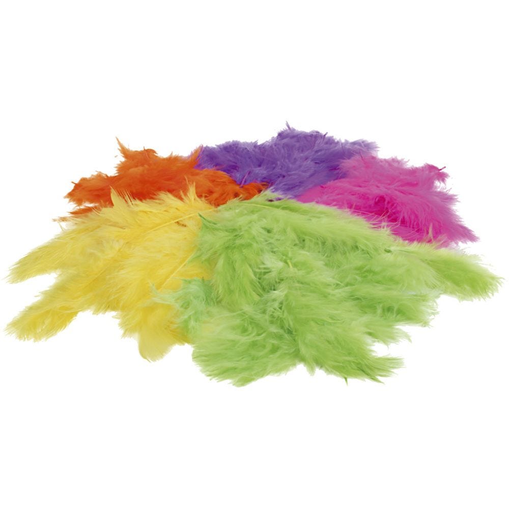 Down feathers, size 4-10 cm, neon colours, 50 g/ 1 bag