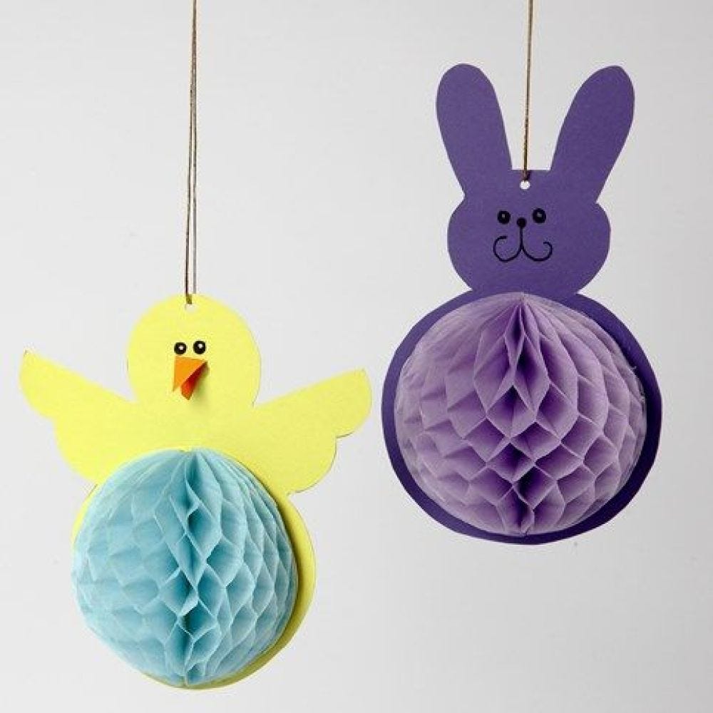 A Chick and an Easter Bunny from Card and Honeycomb Paper