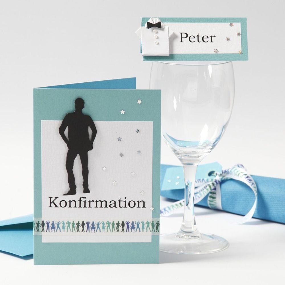 An Invitation and Table Decorations for a Boy's Confirmation Party