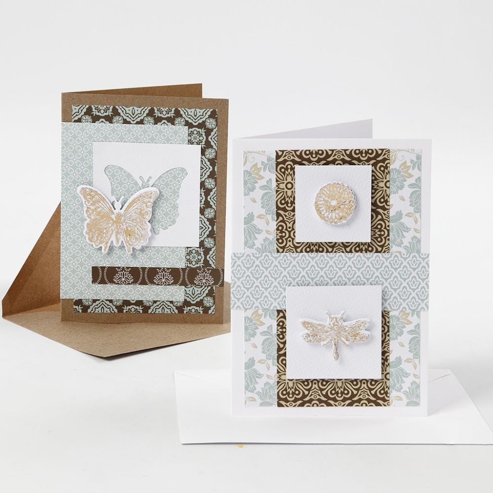 Greeting Cards decorated with Design Paper and punched-out Designs with Deco Foil