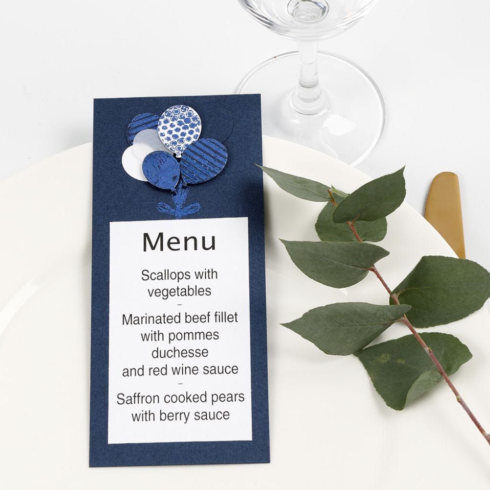 A Menu Card with Card Balloons decorated with Deco Foil