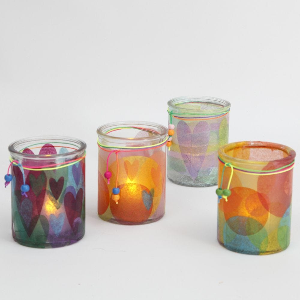 Candle Holders decorated with Tissue Paper