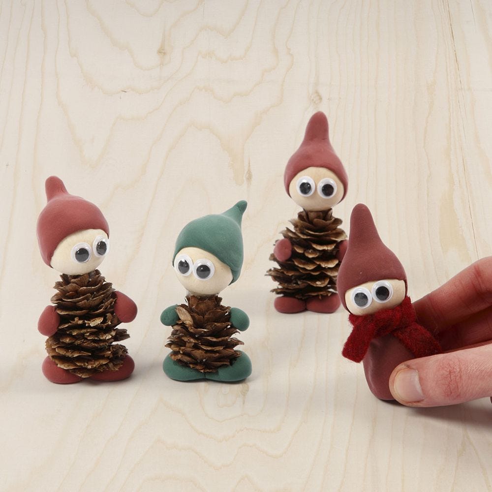 Elves made from pine cones and Silk Clay