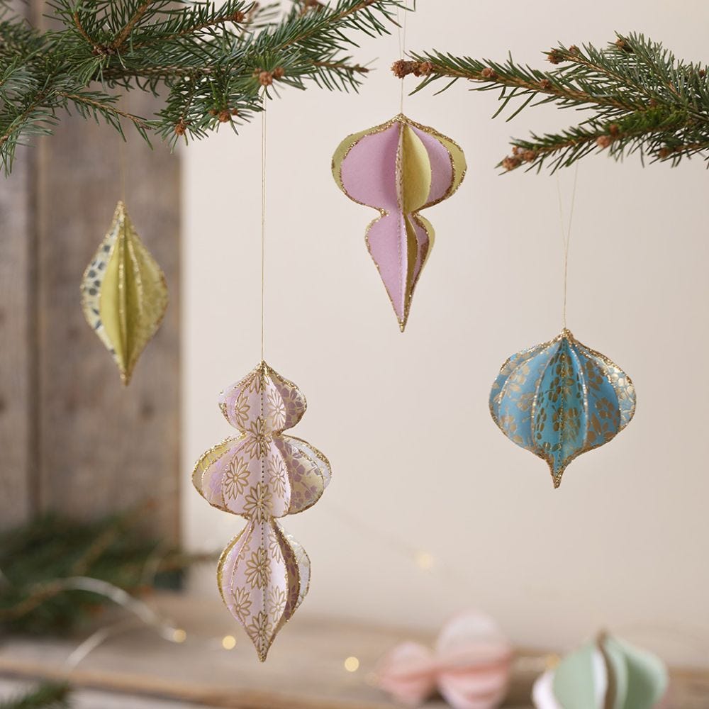 3D Christmas baubles made from handmade paper