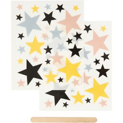Rub-on Stickers, stars, sheet 12,2x15,3 cm, 2 sheet/ 1 pack