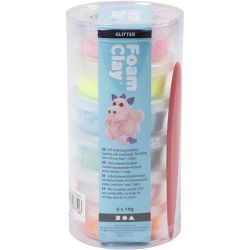 Foam Clay&reg;, glitter, pastel colours, 6x14 g/ 1 pack