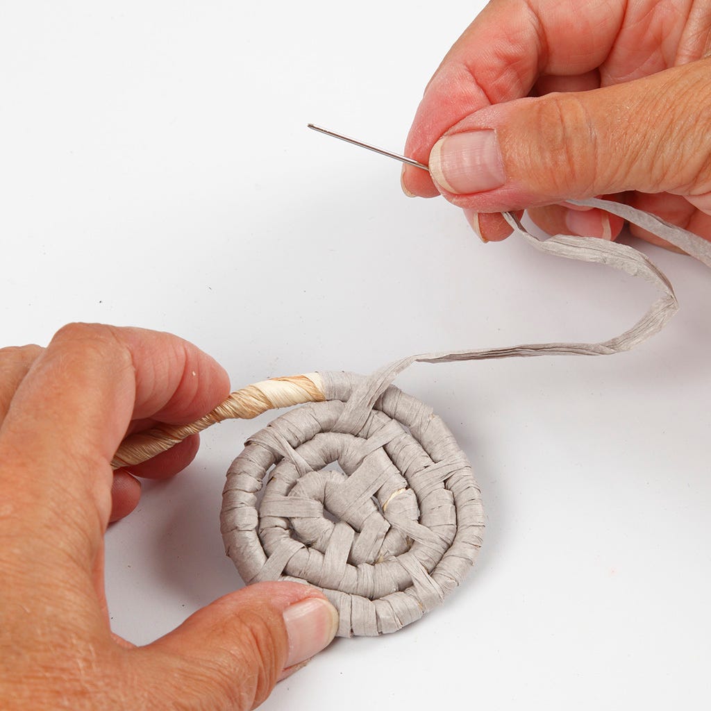 Coiled basket weaving with paper raffia